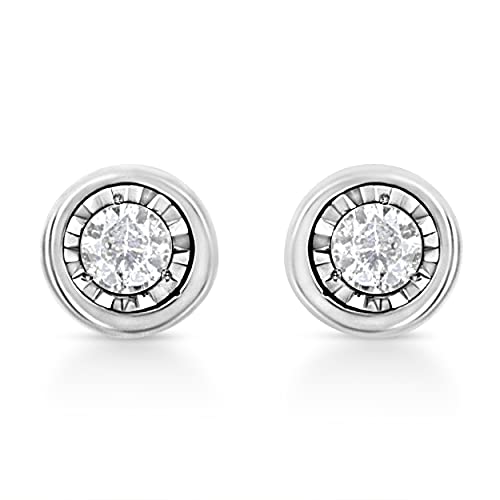 .925 Sterling Silver 1/10 Cttw Miracle-Set Diamond Circle Shape Stud Earrings (I-J Color, I2-I3 Clarity)