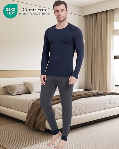 Image of NACHILA Mens Pajamas Set Long Sleeve Henley Sleepwear Top Soft Jogger Pants Pajamas Cool Pjs Set,Viscose Made from Bamboo