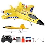 Fremego RC Flugzeug RTF,2.4Ghz 2CH Kampfflugzeuge Ferngesteuertes Flugzeugs für Anfänger, Kinder Flugzeug Ferngesteuert Modell Spielzeug mit 2 Batterien und Licht (Gelb)