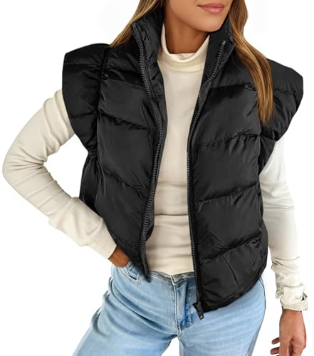 Tankaneo Womens Cropped Puffer Vest Cap Sleeve Zip Up Puffy