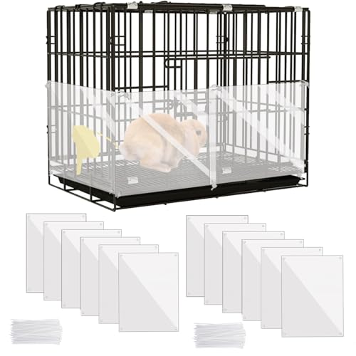 KEYIDE 12 Pcs Urine Guard for Rabbit, Guinea Pig, Ferret - Transparent 12' x 10' Plastic Sided Liner Cage Accessories Prevent Scatter
