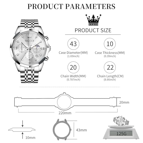 Image of OLEVS Watch Men Stainless Steel Watches Luxury Chronograph Men Wrist Watch | Multifunction,Diamond, Date, Business, Classic,Dress Watch for Men, Gift for Men, reloj de Hombre