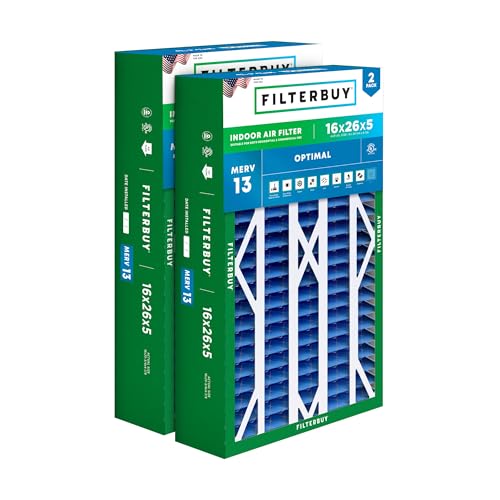 Filterbuy 16x26x5 Air Filter MERV 13 Optimal Smoke & Allergy Defense (2-Pack), Pleated HVAC AC Furnace Filters for Electro-Air, Emerson, White Rodgers, and More (Actual Size: 16.00 x 25.75 x 4.88)