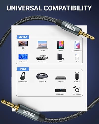 Image of FEDUS 3.5 mm to 3.5 mm Male to Male Aux Audio Cable Cord with Microphone Nylon Braided 1 Meter TRRS 4 Pole Stereo Audio Cord Aux Cable for Car, Aux Cable for Speakers, Earphone Headphone, Phone