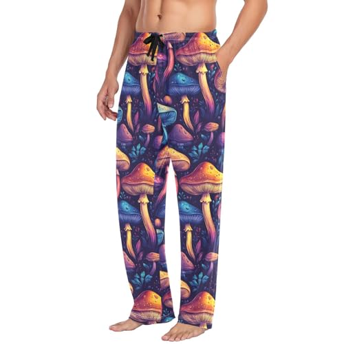 Fantasy Psychedelic Mushrooms Men Cotton Flannel Pajama Pants Mens Lounge Sleep PJ Bottoms S4