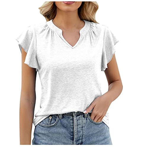 Summer-Shirts-for-Women-2023-Fashion-Short-Sleeve-V-Neck-Tops-Casual-Solid-Color-Shirts-Womens-Blouses-and-Tops