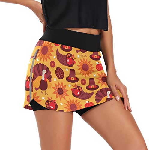 ODAWA Saias de tênis de peru de Ação de Graças para mulheres com bolsos, shorts atléticos de golfe,