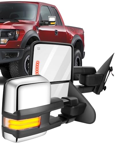 ECCPP Towing Mirrors, A Pair of Exterior Automotive Mirror fit 2014-2018 for Chevy Silverado for GMC Sierra with Running Reversing Lights Power Operation Heated Arrow Signal Chrome Housing
