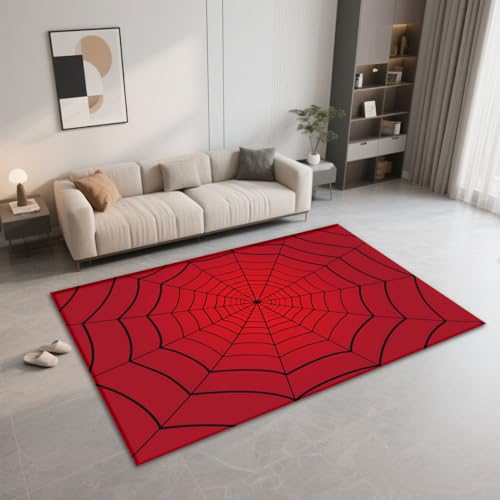 Black Spider Web Area Rug Red Outdoor Spider Web Decoration Carpet Halloween Spider Web Parrern Rug for Living Room Bedroom Indoor Outdoor Decor 3' x 4'
