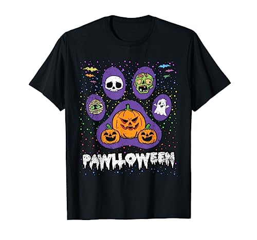 Disfraz de Halloween con estampado de huellas de perro, diseño de calavera zombi Camiseta
