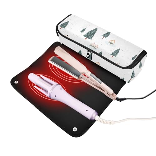 Bolsa de viaje resistente al calor con diseño de árboles de abeto nevados para herramientas de cabello como planchas y rizadores, organizador portátil miniatura 2