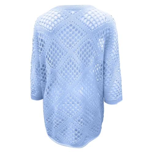 Hsternexy Poncho de plage pour femme - Tenue bohème - Vêtements de plage - Mode de bain - Bikini Cover Up - Tunique de plage - Paréos - Robes de plage - Poncho léger - Jeté de bain, bleu, M – vue 2