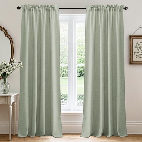 RYB HOME Linen Sheer Curtains 120 inches Long for Living Room