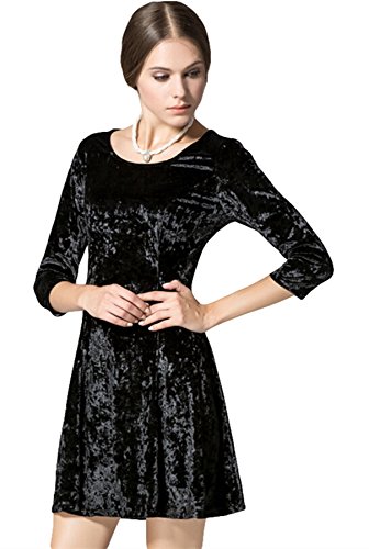 Robe noire femme manches 3/4 mi-longue unie taille 38