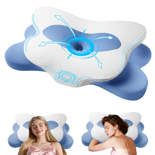 ALLFYL Memory Foam Pillow - Dual Height Comfortable Orthopedic Neck Pillow for Side, Back & Stomach Sleepers, Ergonomic Design for Neck & Shoulder Pain Relief, Cervical Support Neck Pillows (Blue)
