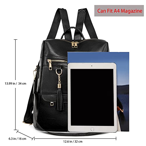 Kabanmate Backpack Purse For Women, Fashion Pu Leather Convertible Shoulder Bag Handbag Ladies Satchel With Detachable Shoulder Strap In Black #TOP1