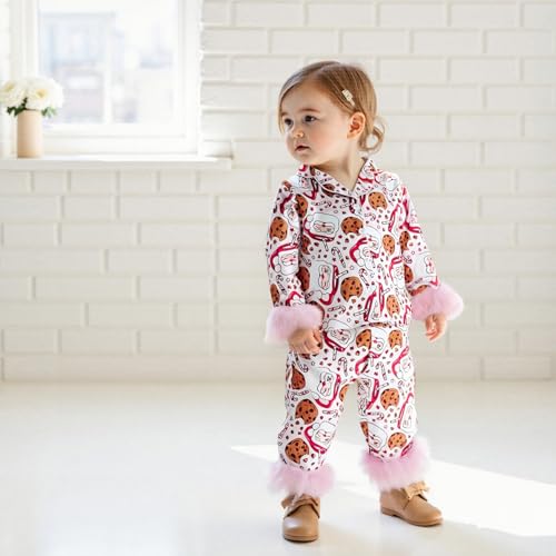 DuAnyozu Merry Christmas Pajamas Set Toddler Girl Pjs Feather Trim Long Sleeve Shirt Kids Pants Winter Little Girls Clothes2