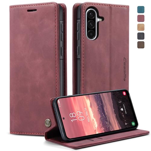 owlhold Capa para Samsung Galaxy A56 capa Samsung A56 5G PU pele [cartões e carteira][suporte dobrável][fecho magnético] anti-impactos livro capa para Samsung Galaxy A56 5G - vinho vermelho