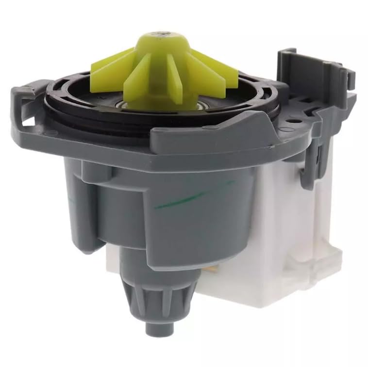 Dishwasher Drain Pump, side view with yellow impeller
