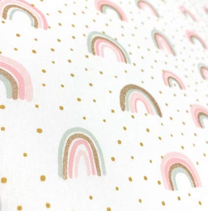 0,5m Regenbogen auf weiß mit Glitzerpartikeln 100% Baumwolle 1,4m breit Cover