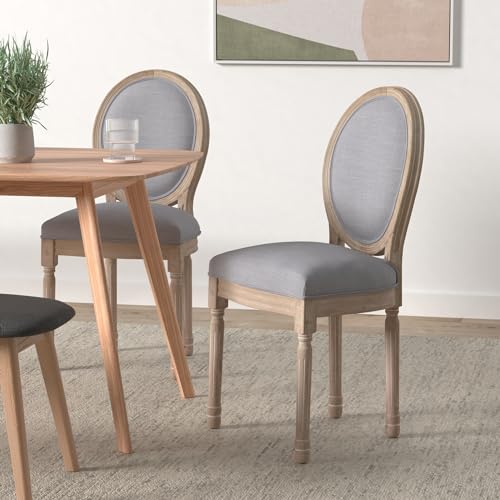 Image of French Dining Chair Set of 4, Upholstered Farmhouse Dining Chairs with Solid Wood Frame and Tufted Fabric,Rubber Wood Mid Century Modern Dining Chairs for Dining Room,Living Room, Kitchen,Restaurant