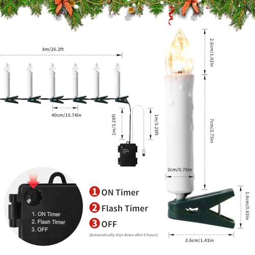 Jsdoin Fairy Lights, 8M Candle String Light with Battery+USB Powered LED, Christmas Tree Lights Waterproof Whit Timer and Clips for Indoor Outdoor Holiday Party - Image 2