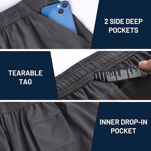 Image of Haimont 5 Inch Mens Dry Fit Running Athletic Shorts with Pockets, Water Resistant Lightweight Gym Workout Exercise Shorts
