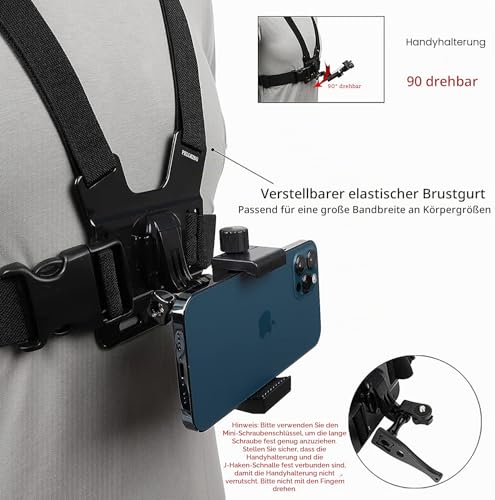 PellKing Handy-Brustgurt-Halterung, Handy-Clip, Action-Kamera, POV für Samsung iPhone Plus etc