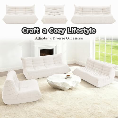Image of HABUTWAY Bean Bag Chairs Fireside Lazy Floor Sofa,2 Seater,Beige | Soft Teddy Fleece 2 Seater Sofa with High-Resilience Foam Filling,Beanbag for Living Room, Bedroom, Office