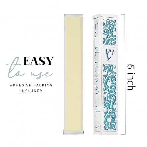 SURI Pomegranate Silver Mezuzah case with 12cm Scroll Blue