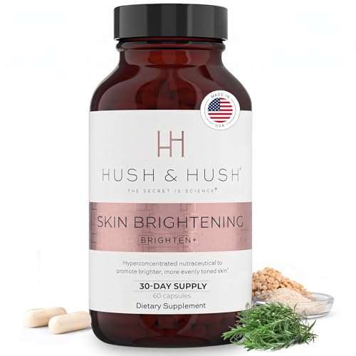 Hush & Hush Brighten+ Vitamin C Supplement for Even Skin Tone with Saberry Lutemax Antioxidants & Botanical Extracts Supports Radiant Looking Skin Vegan Non-GMO 60 Capsules