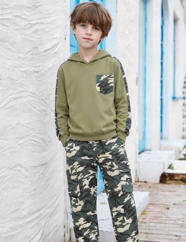 Image of mksodopy Boys Clothes Long Sleeve Hoodie and camouflage cargo pants Boy Outfits for 6-16 Years