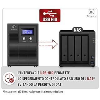 Atlantis A03-HP4003P Gruppo di Continuità Onda Sinusoidale Pura 3000VA 2100W Line Interactive, display LCD, porta USB-HID, 6 uscite IEC, 4 batterie 12V-7Ah, porta seriale RS232, slot per SNMP, softwa