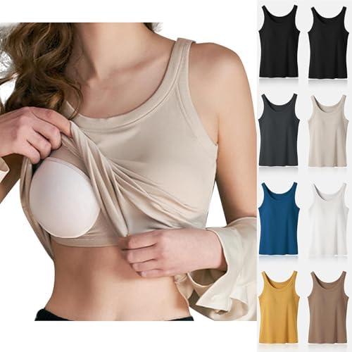 Women Built-in Bra Tank Tops Ribbed Scoop Neck Casual Shirts Racerback Fitted Padded Tank Summer Trendy 2026