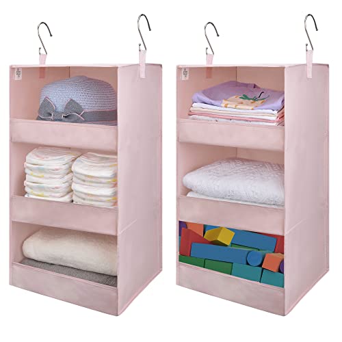 Image of GRANNY SAYS 3 Shelf Hanging Closet Organizers and Storage, Collapsible Closet Storage Organizer with 2 Metal Hooks, Leak-Proof Hanging Shelves for Kids Clothes, Baby Towels, 2 Pack, Pink