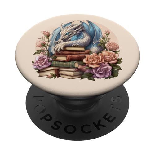 Fantasía Dragon Books Floral Boho Bookworm PopSockets PopGrip Adhesivo