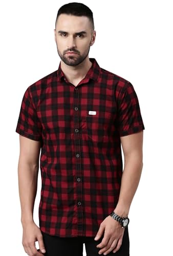 Image of Majestic Man Men Cotton Checkered Half Sleeve Slim Fit Casual Shirt