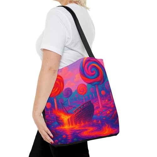 Premium Tote Bag with Reinforced Stitching - A Candy Forest with Lollipop Trees4