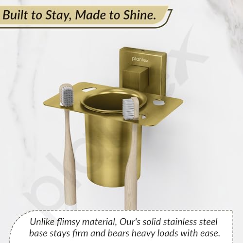 Image of Plantex Tumbler Holder for Bathroom /Stainless Steel Toothbrush Holder /Toothpaste Holder /Bathroom Accessories - Pack of 1, Aqua (Brass Antique)