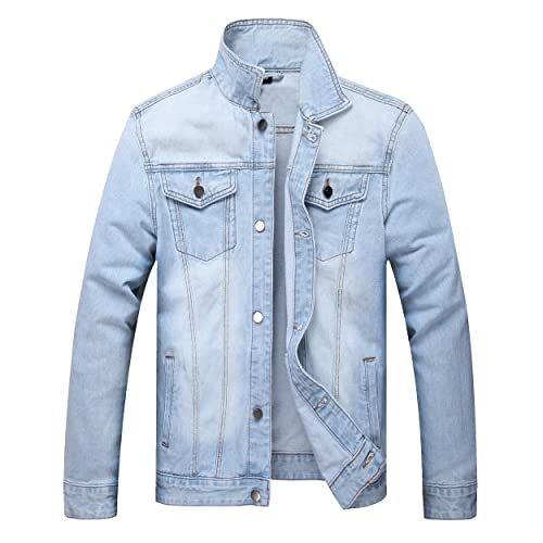 Image of Mens Denim Jacket Ripped Slim Jean Jacket Coat for Men
