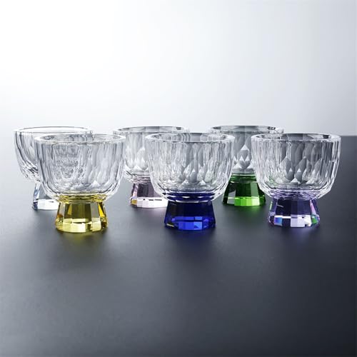 Vasos chupito de cristal de 50ml con relieve diamante y base amarilla para degustación de té 8