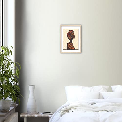Décoration murale sculpture femme africaine en bois cadre 30x40cm