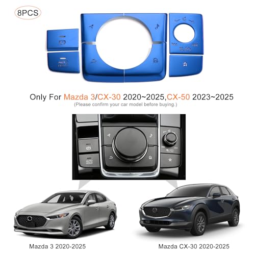 ANFOKAS 8pcs Compatible with Mazda 3 CX-30 CX-50 2025 2024 2023 2022 2021 2020 Accessories Car Center Console Cover Gears Gear Panel Gear Shift Knob Button Cover Trims -Blue by ANFOKAS - Image 2