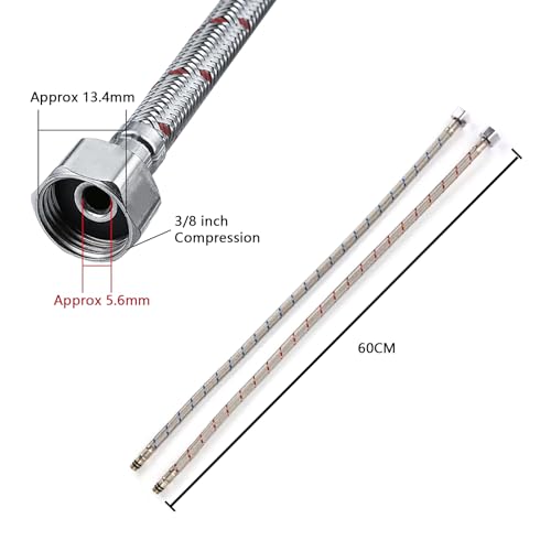 Buaak 2 Stück 60 cm Schlauch für Wasserhahn, Anschlussschlauch Armatur, Flexschlauch 3/8 Zoll, Wasserhahn Verlängerung, Flexschlauch Verlängerung, für Küchen- oder Badezimmerarmaturen (Rot und Blau)