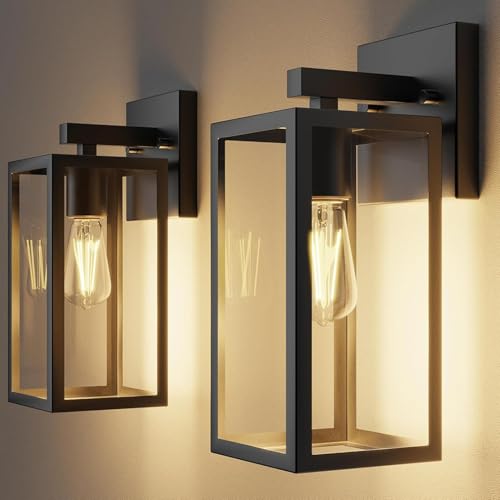 Kalium Porch Lights Outdoor Wall Light Fixture 2pcs, Matte Black, Wall Sconce 12.4 in, Toughened Frame, Clear Glass Shade, Waterproof Lanterns, for Patio, Exterior, Front, Door, Entryway by Kalium - Image 9