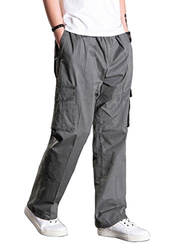 Banana Bucket Men's Full Elastic Waist Loose Fit Lightweight Workwear Pull On Cargo Pants (37-40 Inch, Z-Darkgrey)