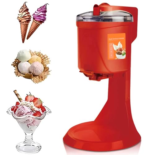 Máquina de helado italiano 1000 ml, máquina para fabricación de helados suaves en casa, mini pequeña máquina automática con cono de yogurt, con taza de medición y espátula,Red