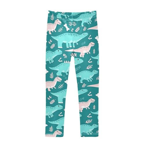Wusikd Teal Dinosaurs Girls' Leggings Toddler Doodles White Bones Kids Yoga Pants Dance Active Tights 4T