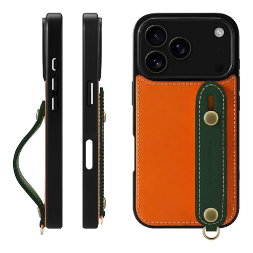 HANATORA for iPhone 17Pro �P�[�X �{�v �ϏՌ� �w�ʃx���g �X�g���b�v�����O �X�}�z�P�[�X �X�}�z �X�^���h�@�\ �R�[�h�z���_�[ �K���X�t�B���� �t�� �I�C���h���U�[ �M�t�g �I�����W+�O���[�� GH-17Pro-Orange-G
