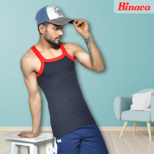 Image of Binaca Premium Men's Ribbed Vest, Pack of 3 & 5 Sleeveless Cotton Gym and Sports Vests for Men - Versatile Inner Vest and Sando Baniyan